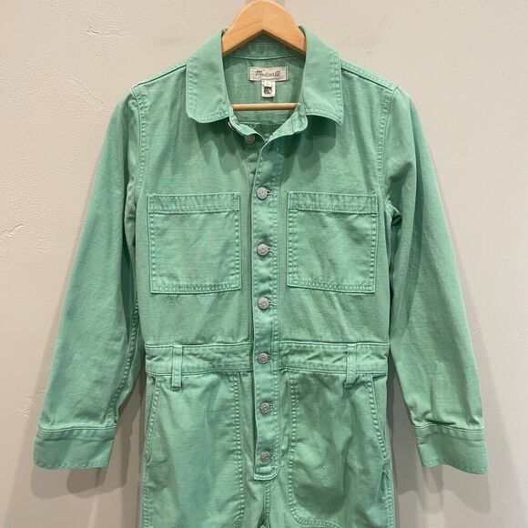Madewell Garment-Dyed Relaxed Coverall Jumpsuit Pale Evergreen - Size: Small - Picture 5 of 13